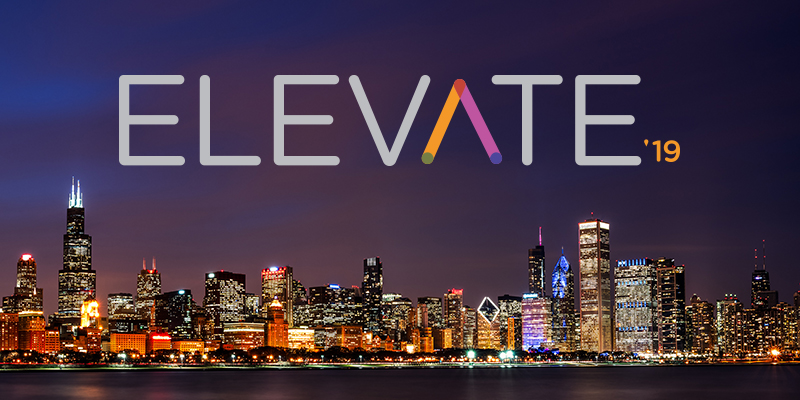 Elevate Conference logo with Chicago skyline backdrop