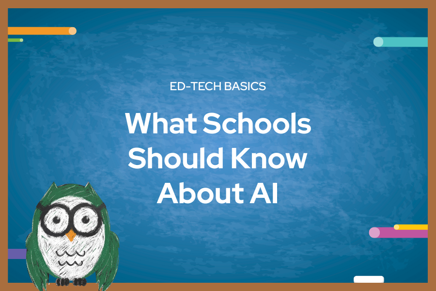 chalkboard with a cartoon owl standing in front of it