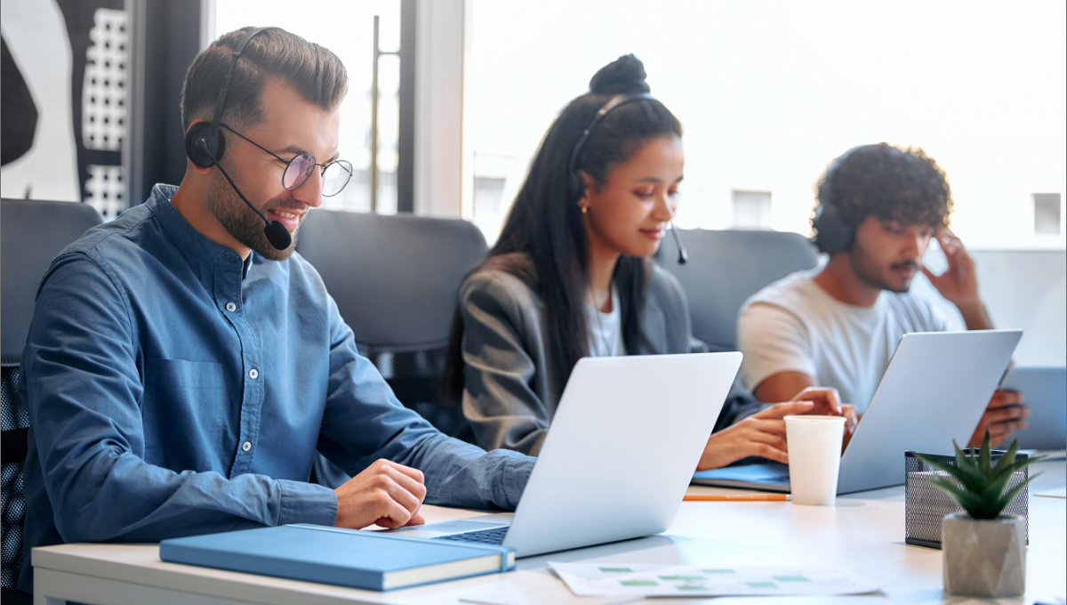 Three employees taking a learning course online
