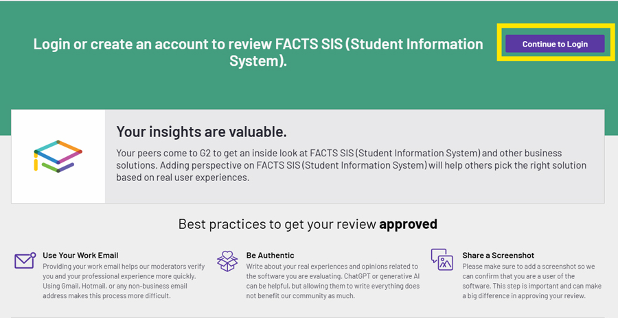 G2 profile page for FACTS student information system