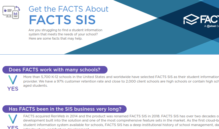 A screenshot of a web page about FACTS student information system