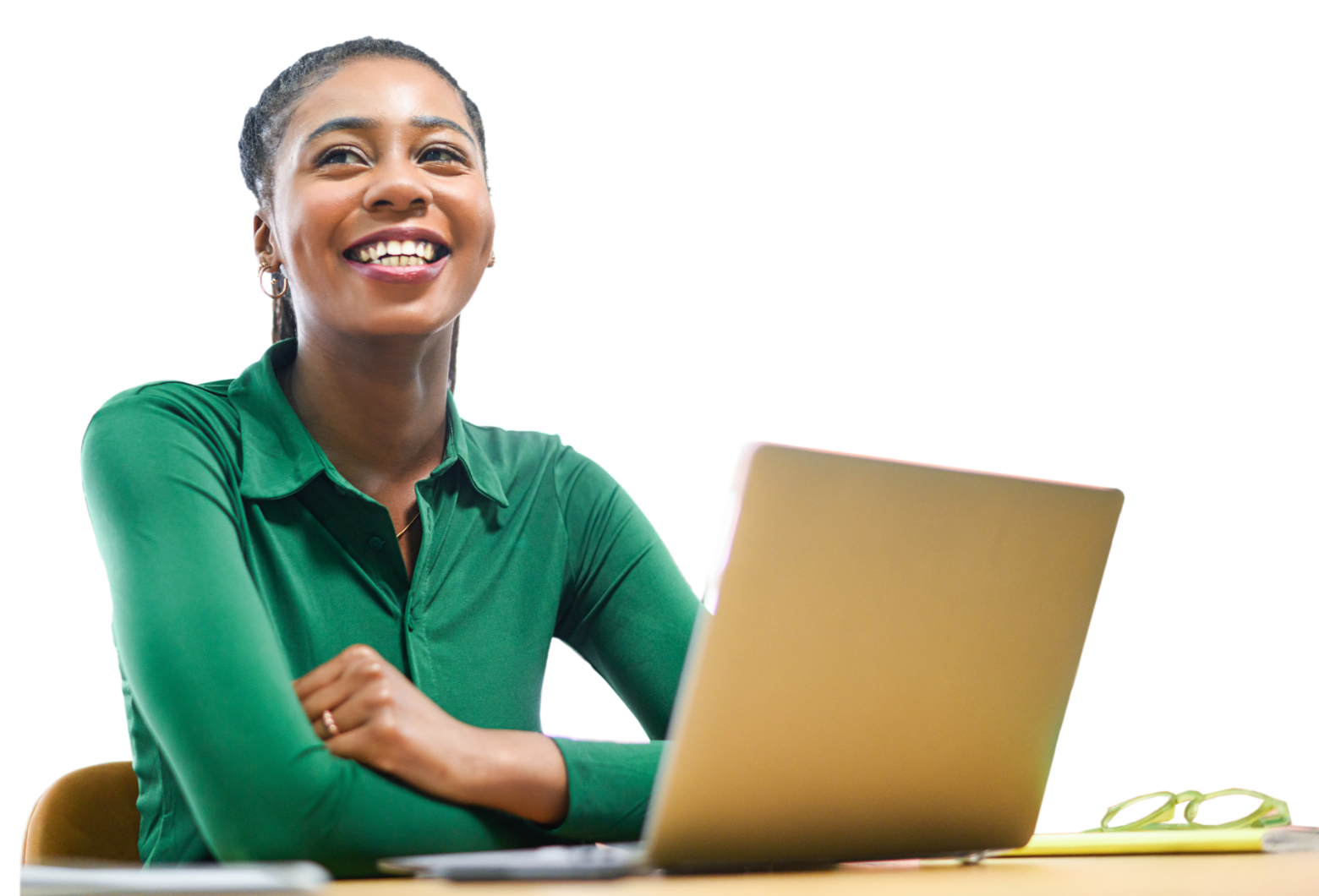 Smiling person with a laptop computer