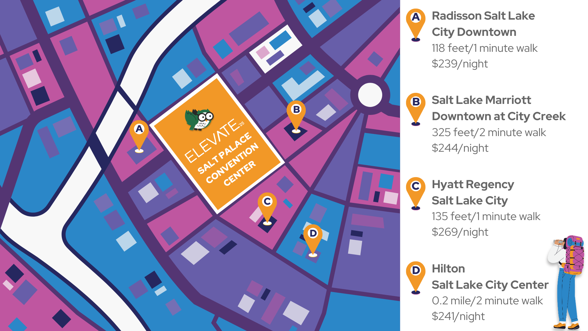 Map of Salt Palace Convention Center in relation to surrounding hotels