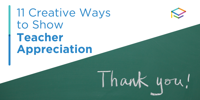 blackboard that says thank you and title of blog: 11 creative ways to show teacher appreciation