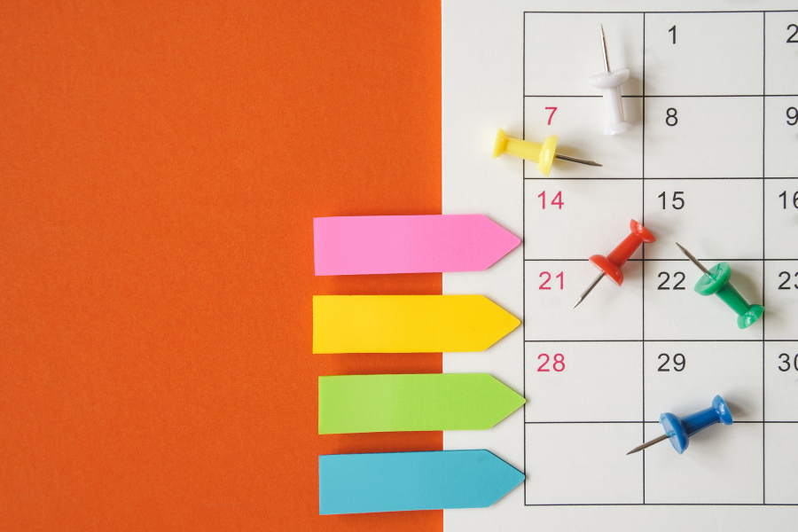 Sticky notes, thumbtacks and a calendar