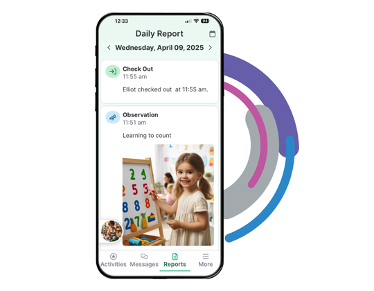 Childcare Management mobile app daily report screen