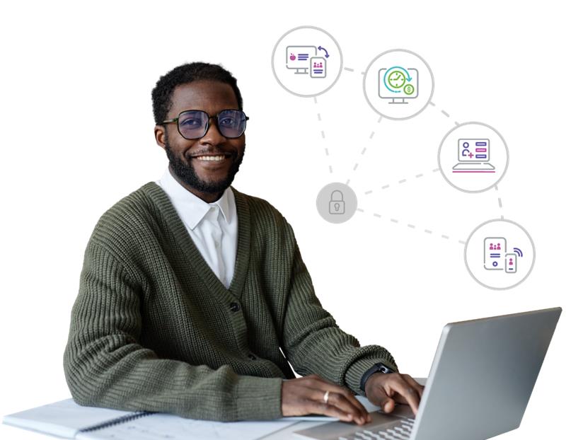 Business professional using an all in one solution