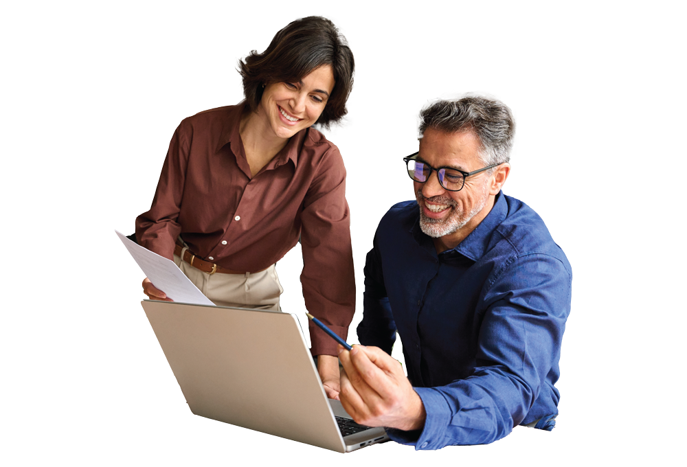 Two professional people taking a professional development online course