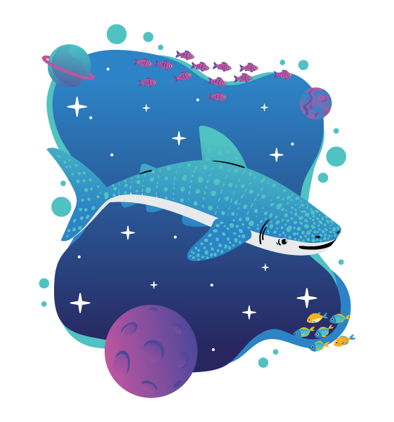 shark swimming in space